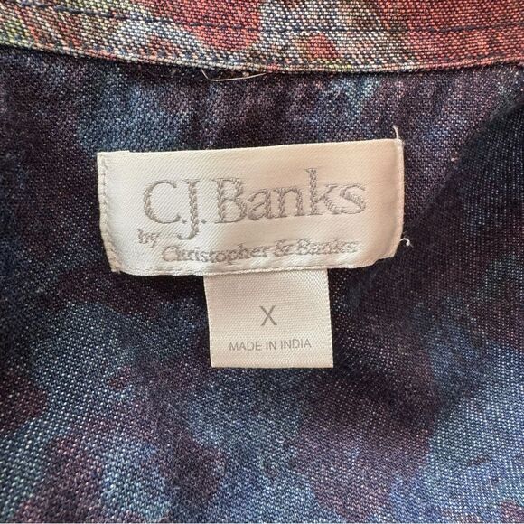 CJ Banks Red and Green Jean Jacket with Floral Pattern X - Picture 7 of 12